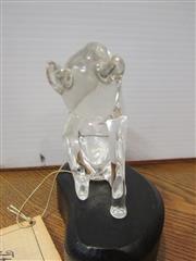 RARE VTG 1983 VICTOR TRABUCCO - FRANCE CRYSTAL CAT ON WOOD BASE FIGURINE